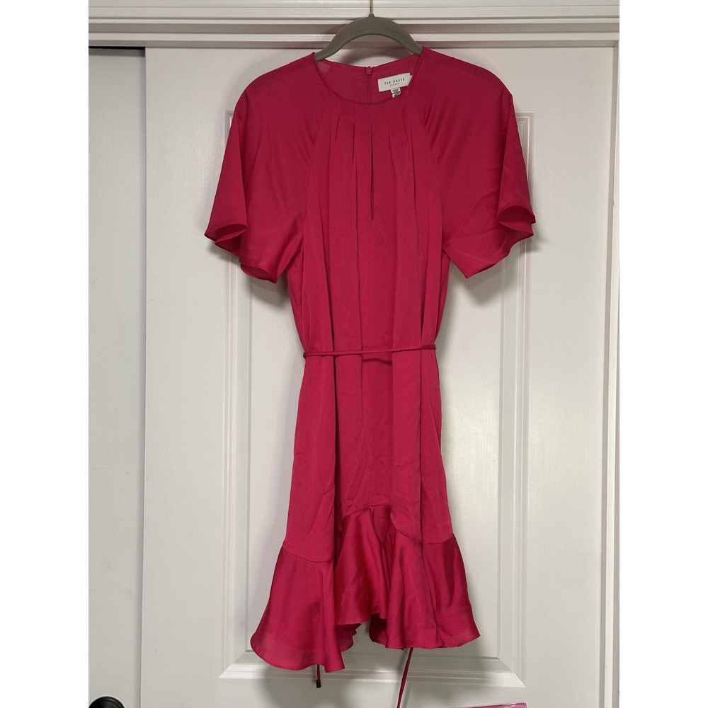 Ted Baker, Women's‎ Elsieee Fluted Hem Mini Skater Dress, Hot Pink, Size 0